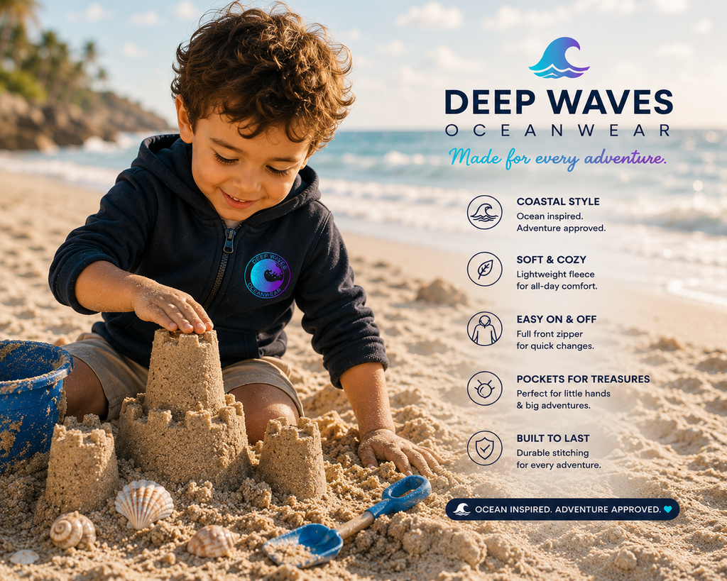 Toddler Zip Hoodie - 'Deep Waves Oceanwear' Holographic Wave Graphic