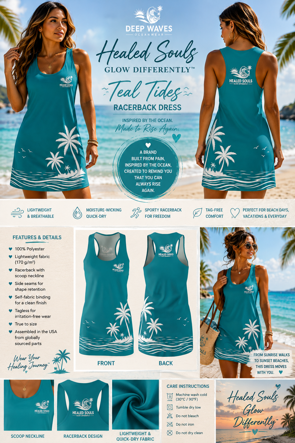 Healed Souls Glow Differently Teal Tides Racerback Dress