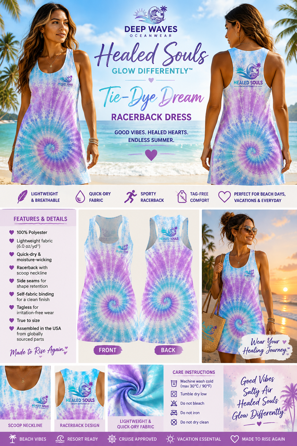 Healed Souls Glow Differently Tie-Dye Dream Racerback Dress