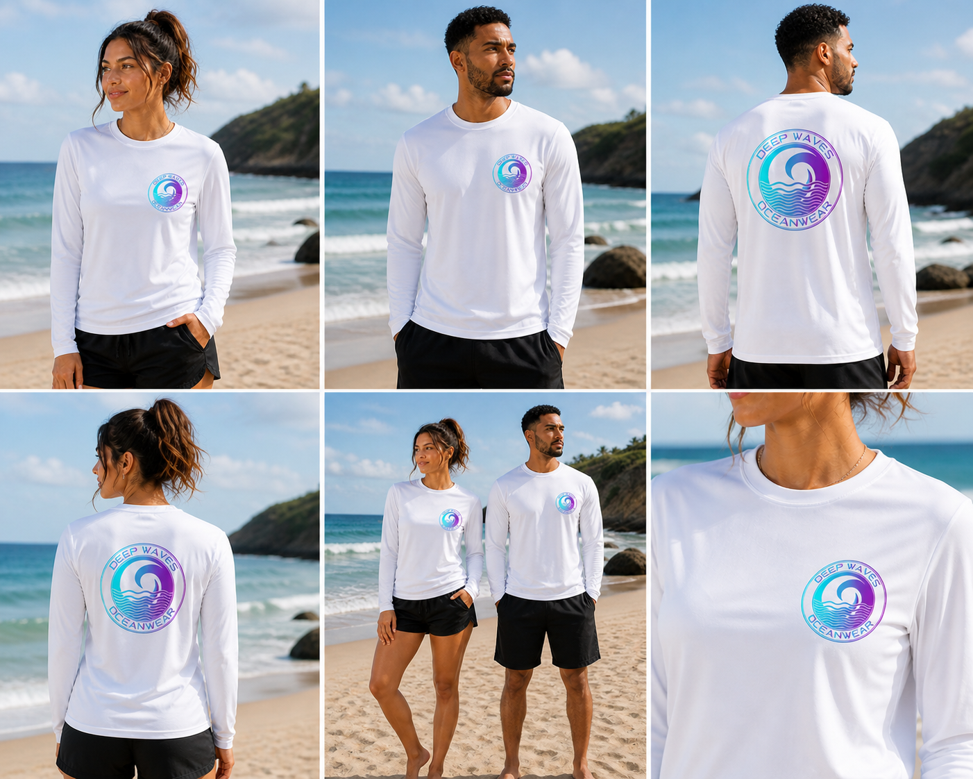Deep Waves Long Sleeve Sun Shirt | Ocean Protection Rashguard & Coastal Aesthetic Top