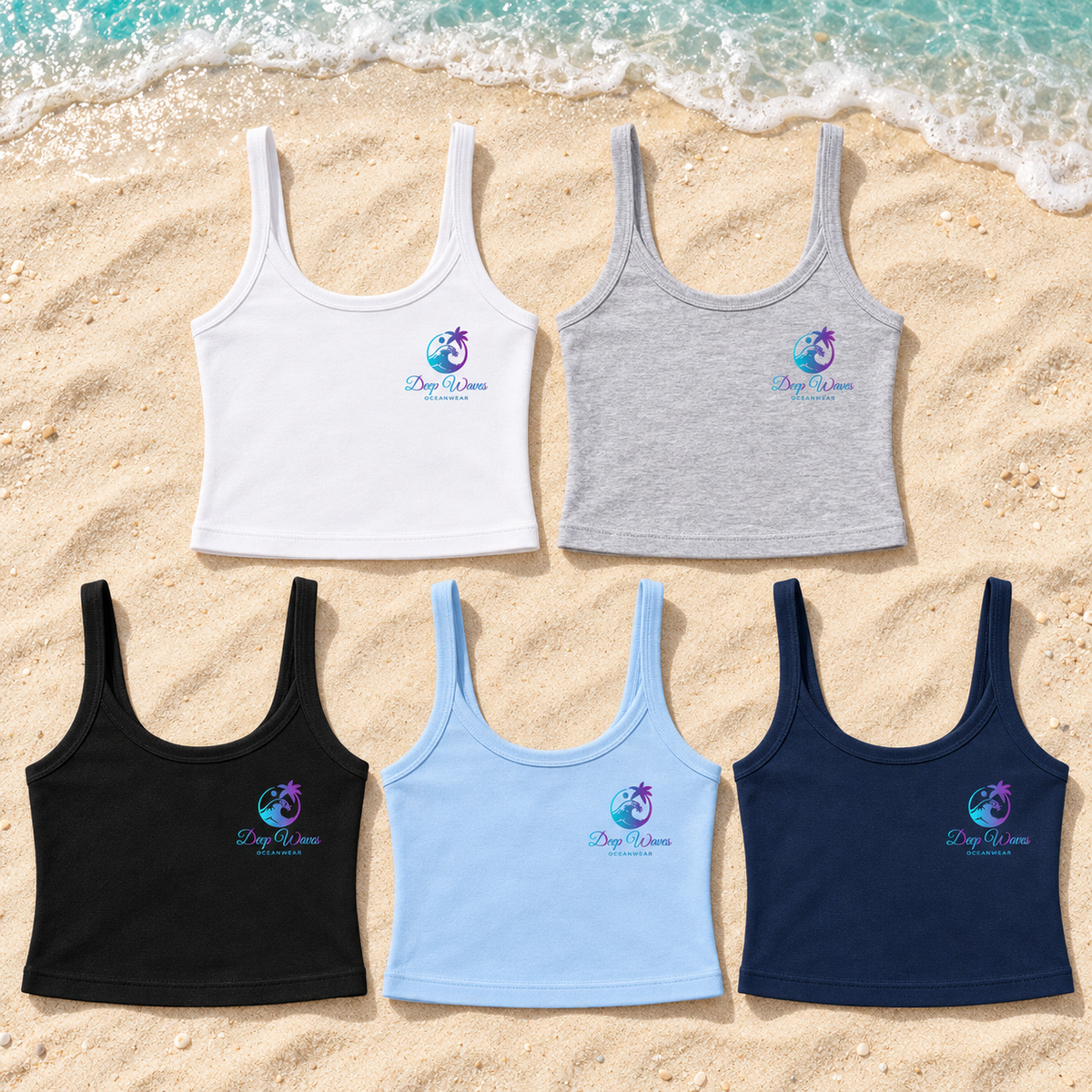 Deep Waves Spaghetti Strap Crop Tank