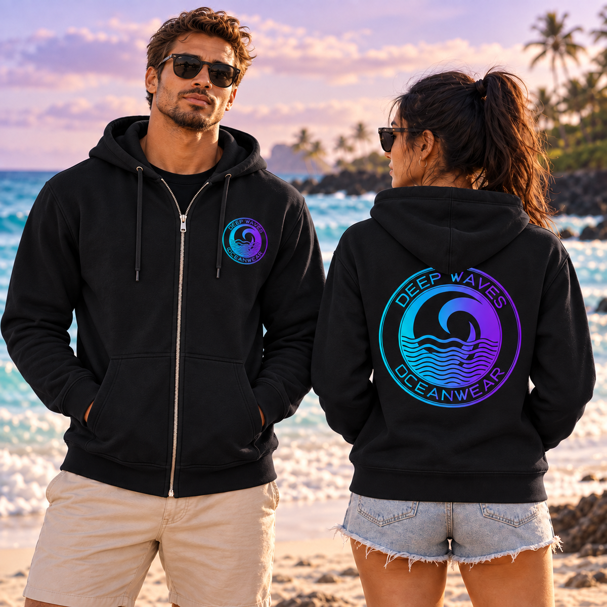 Deep Waves Unisex Zip Hoodie