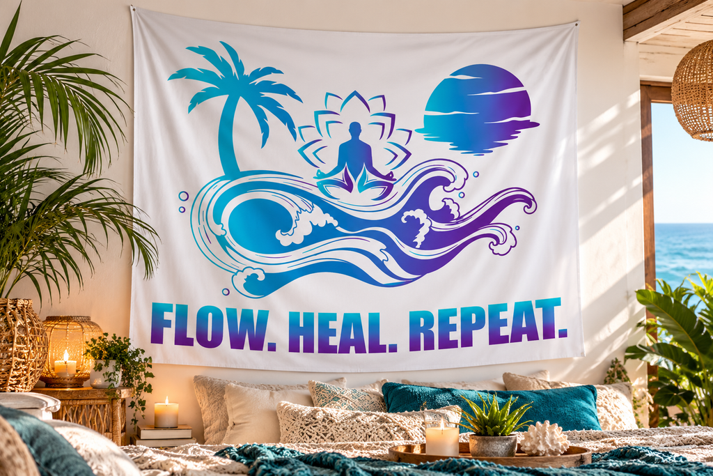 Flow. Heal. Repeat. Meditation Ocean Wall Tapestry