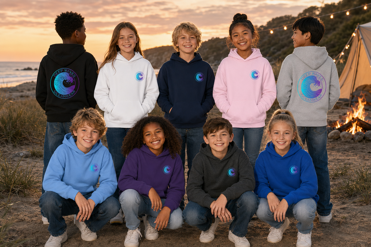 Youth Hoodie - Deep Waves Oceanwear Gradient Surf Logo