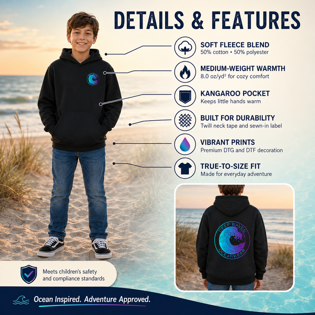 Youth Hoodie - Deep Waves Oceanwear Gradient Surf Logo