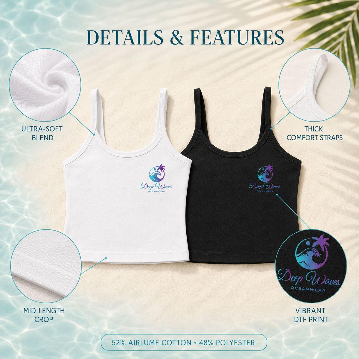 Deep Waves Spaghetti Strap Crop Tank