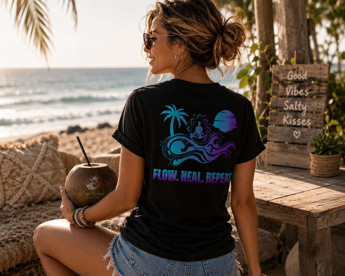 Flow. Heal. Repeat. Relaxed Tee — Black