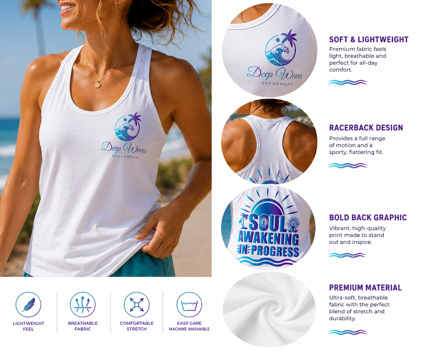 Soul Awakening In Progress Racerback Tank — Sunrise White