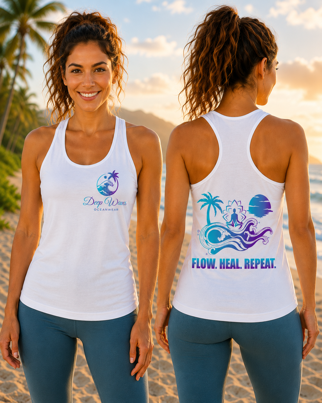 Flow. Heal. Repeat. Racerback Tank — White
