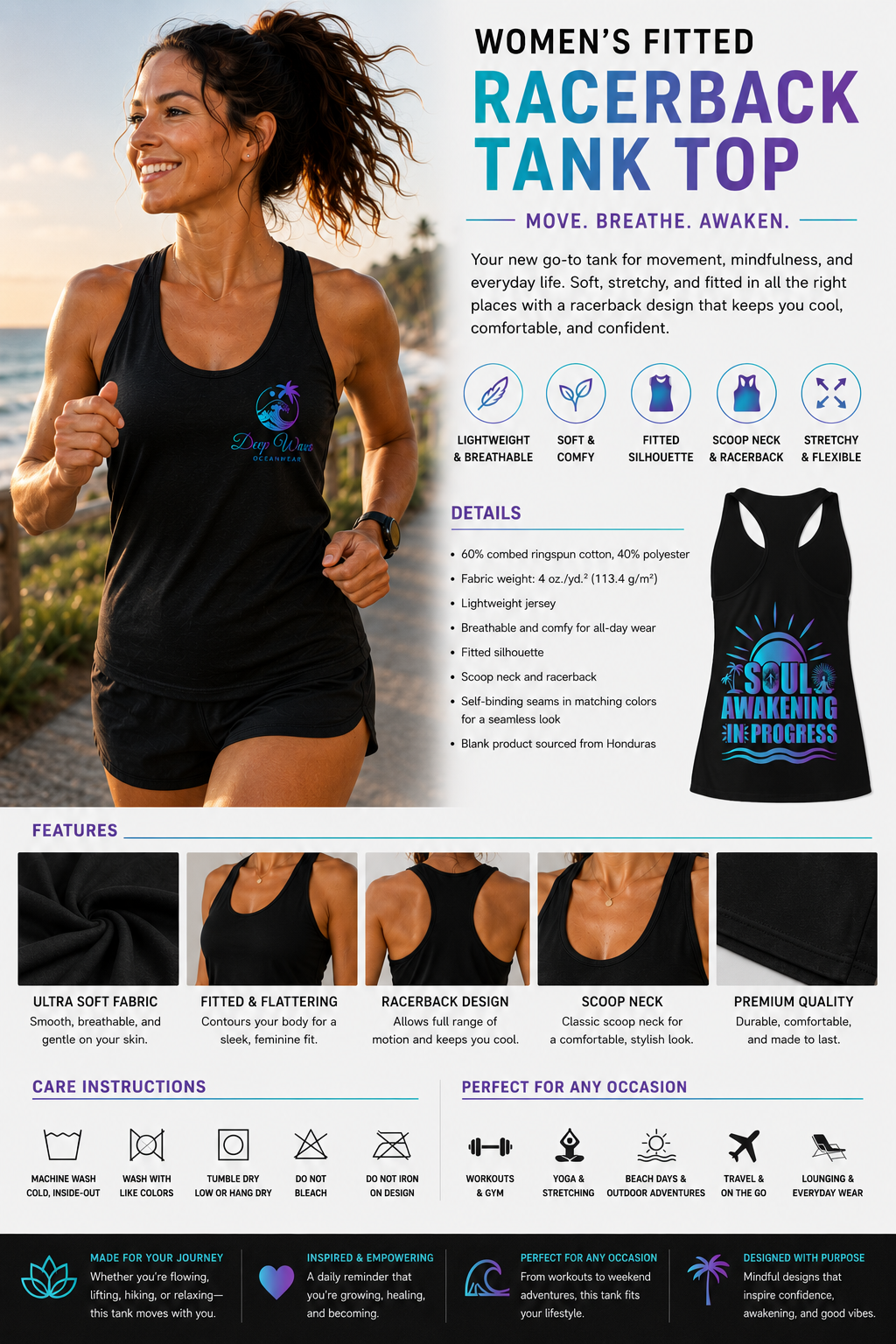 Soul Awakening In Progress Racerback Tank — Sunrise Black