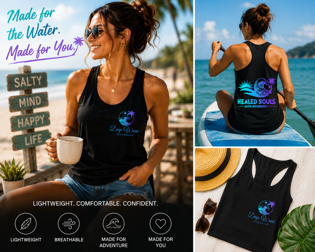 Healed Souls Glow Differently Racerback Tank — Wave Black