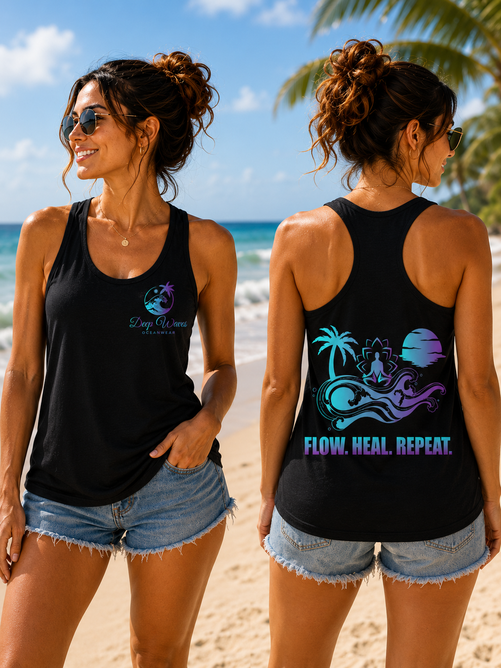 Flow. Heal. Repeat. Racerback Tank — Black