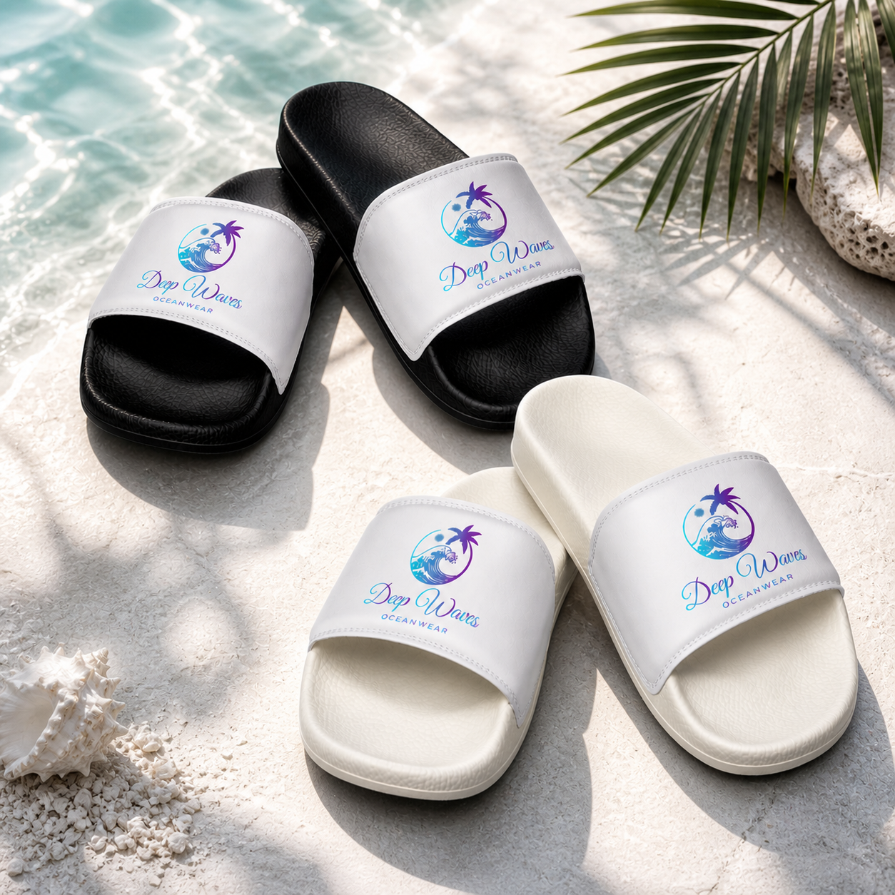 Deep Waves Women’s Slides | Ocean Energy & Coastal Comfort Sandals