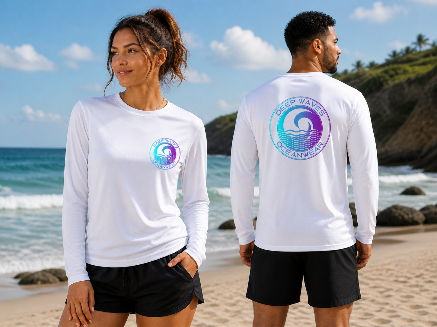 Deep Waves Long Sleeve Sun Shirt (Unisex) | Ocean Protection Rashguard & Coastal Aesthetic Top