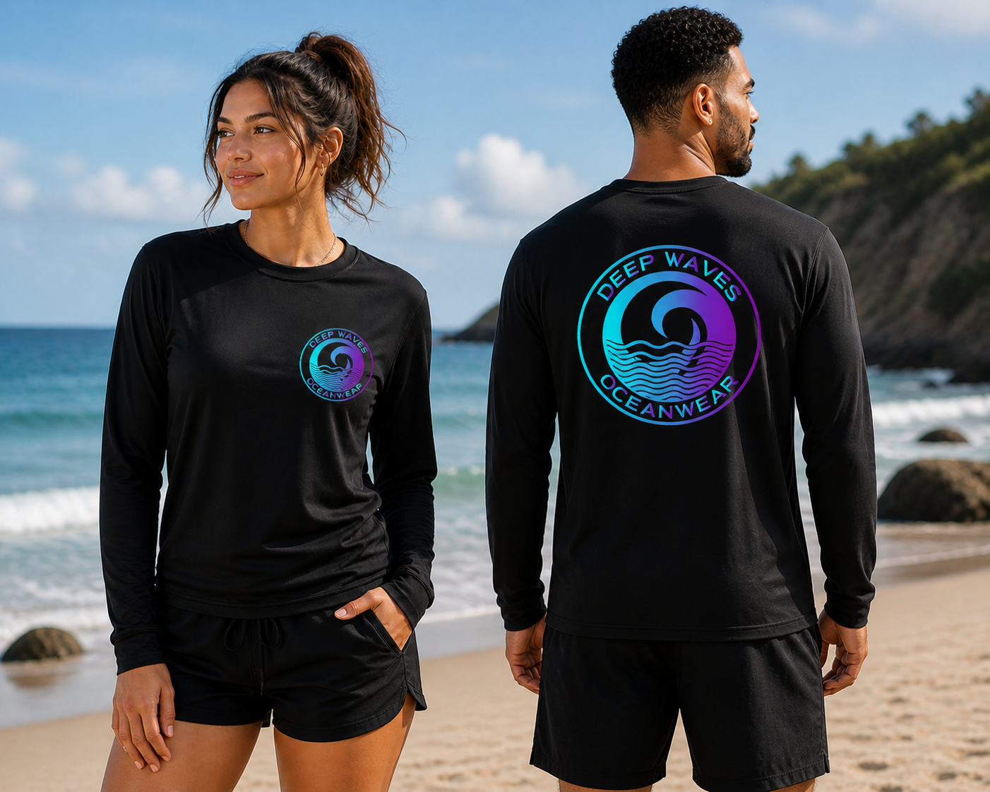 Deep Waves Long Sleeve Sun Shirt (Unisex) | Ocean Protection Rashguard & Coastal Aesthetic Top