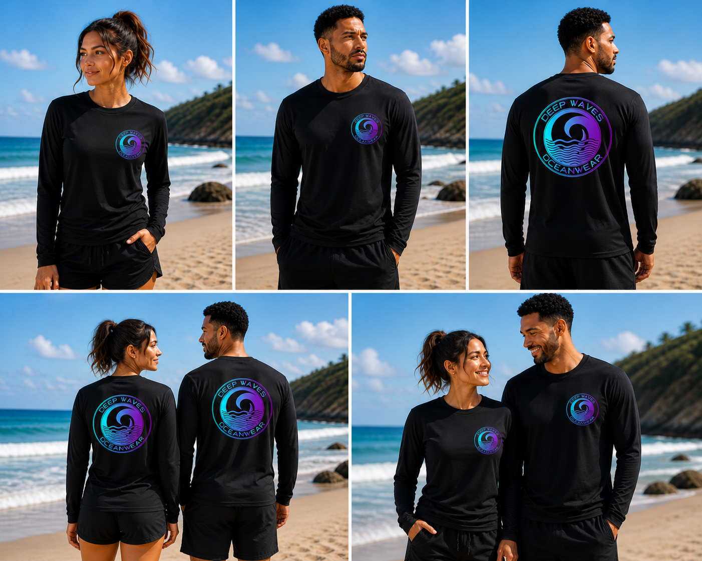 Deep Waves Long Sleeve Sun Shirt (Unisex) | Ocean Protection Rashguard & Coastal Aesthetic Top