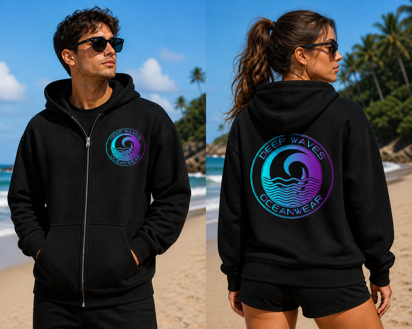 Deep Waves Unisex Zip Hoodie | Ocean Energy Streetwear, Premium Comfort & Coastal Vibes