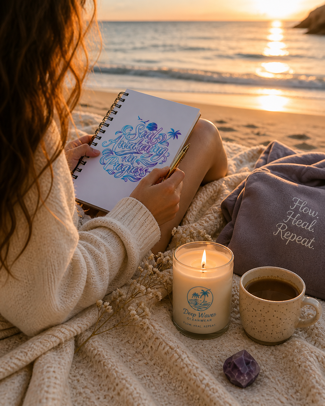 Deep Waves Spiral Notebook | Luxury Mindfulness Journal for Ideas, Goals & Daily Reflection