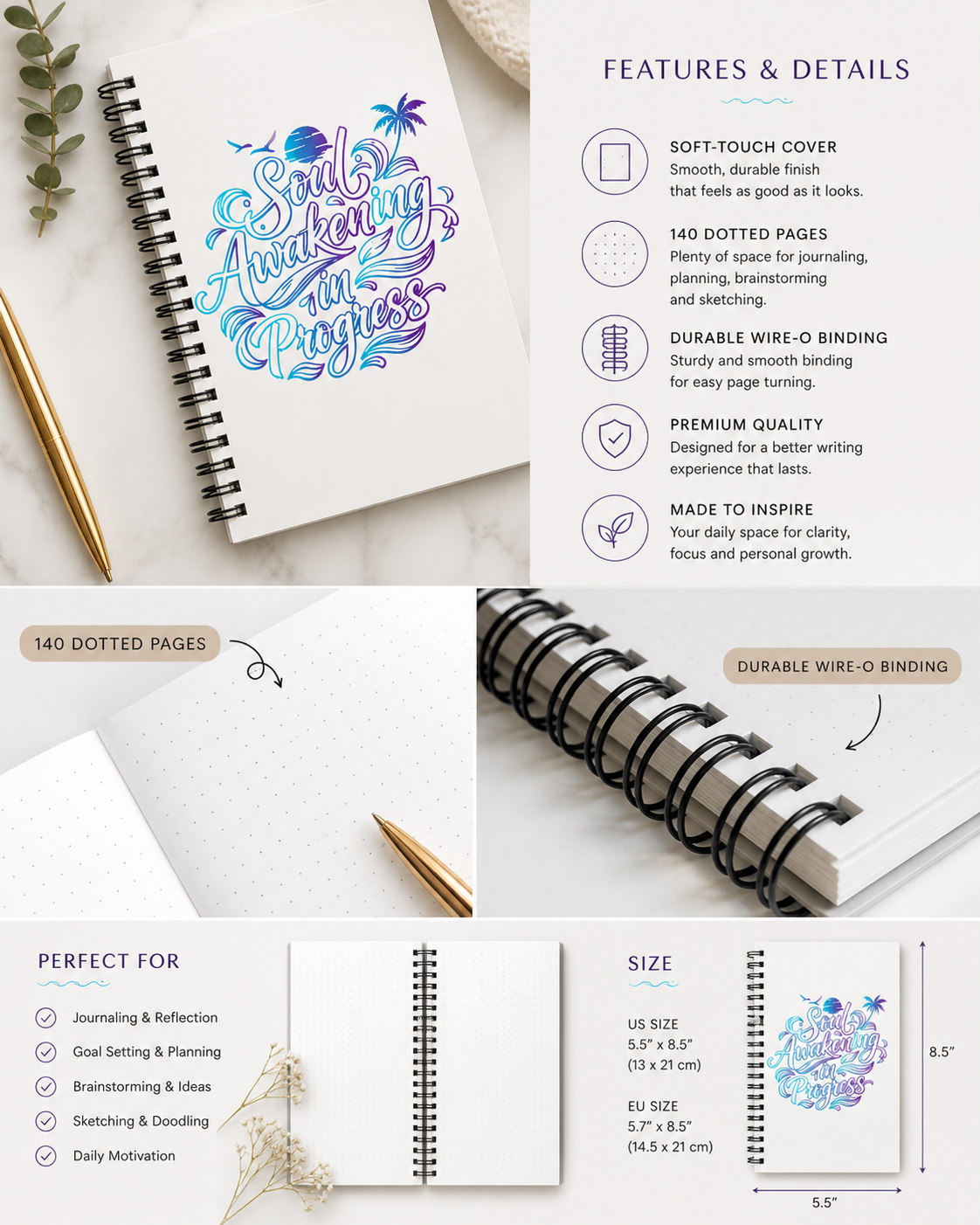 Deep Waves Spiral Notebook | Luxury Mindfulness Journal for Ideas, Goals & Daily Reflection
