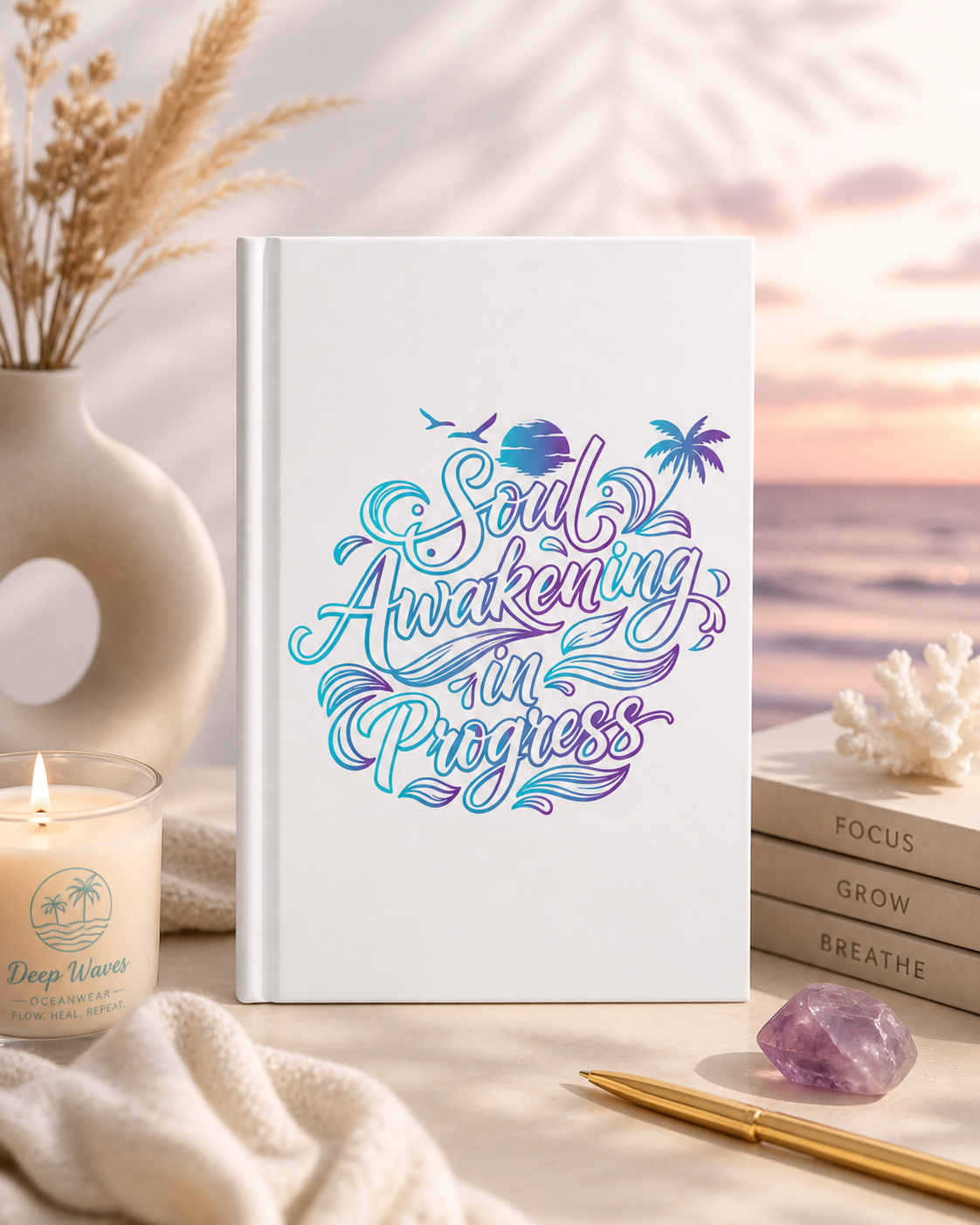 Deep Waves Matte Hardcover Journal | Luxury Mindfulness Notebook for Journaling, Manifestation & Daily Reflection