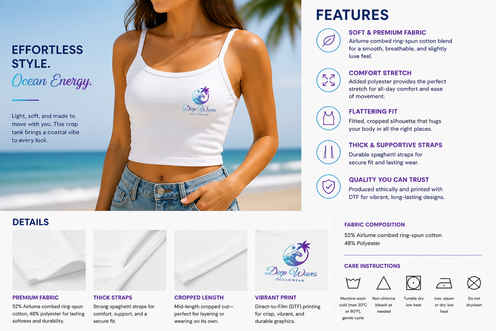 Deep Waves Spaghetti Strap Crop Tank