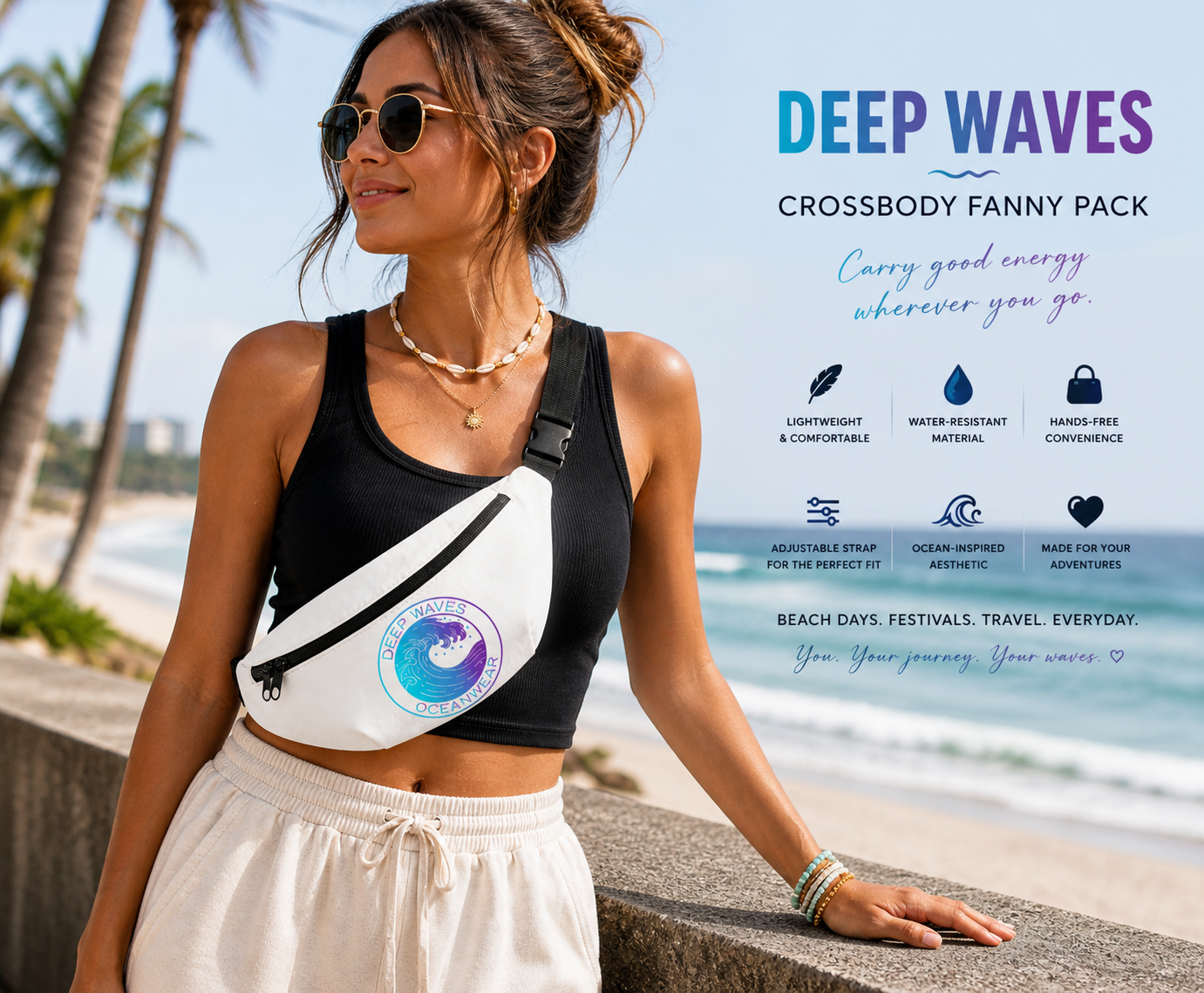 Deep Waves Crossbody Fanny Pack | Ocean Energy & Healing Aesthetic Bag