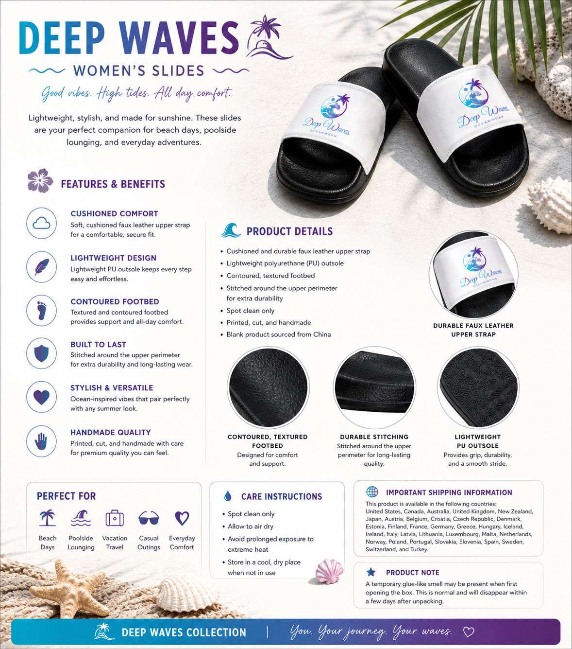 Deep Waves Women’s Slides | Ocean Energy & Coastal Comfort Sandals