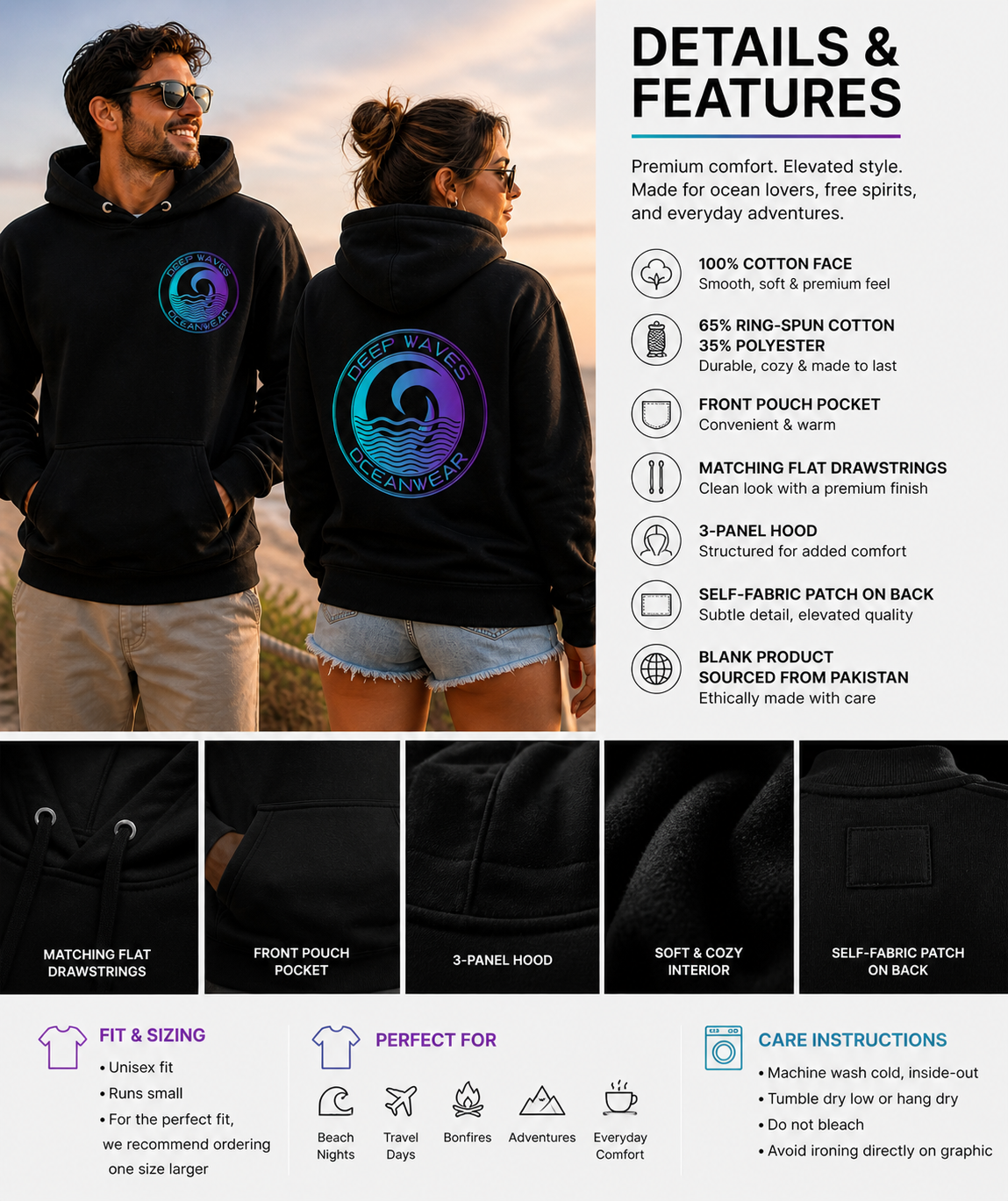 Deep Waves Unisex Hoodie | Ocean Energy & Inner Strength Streetwear