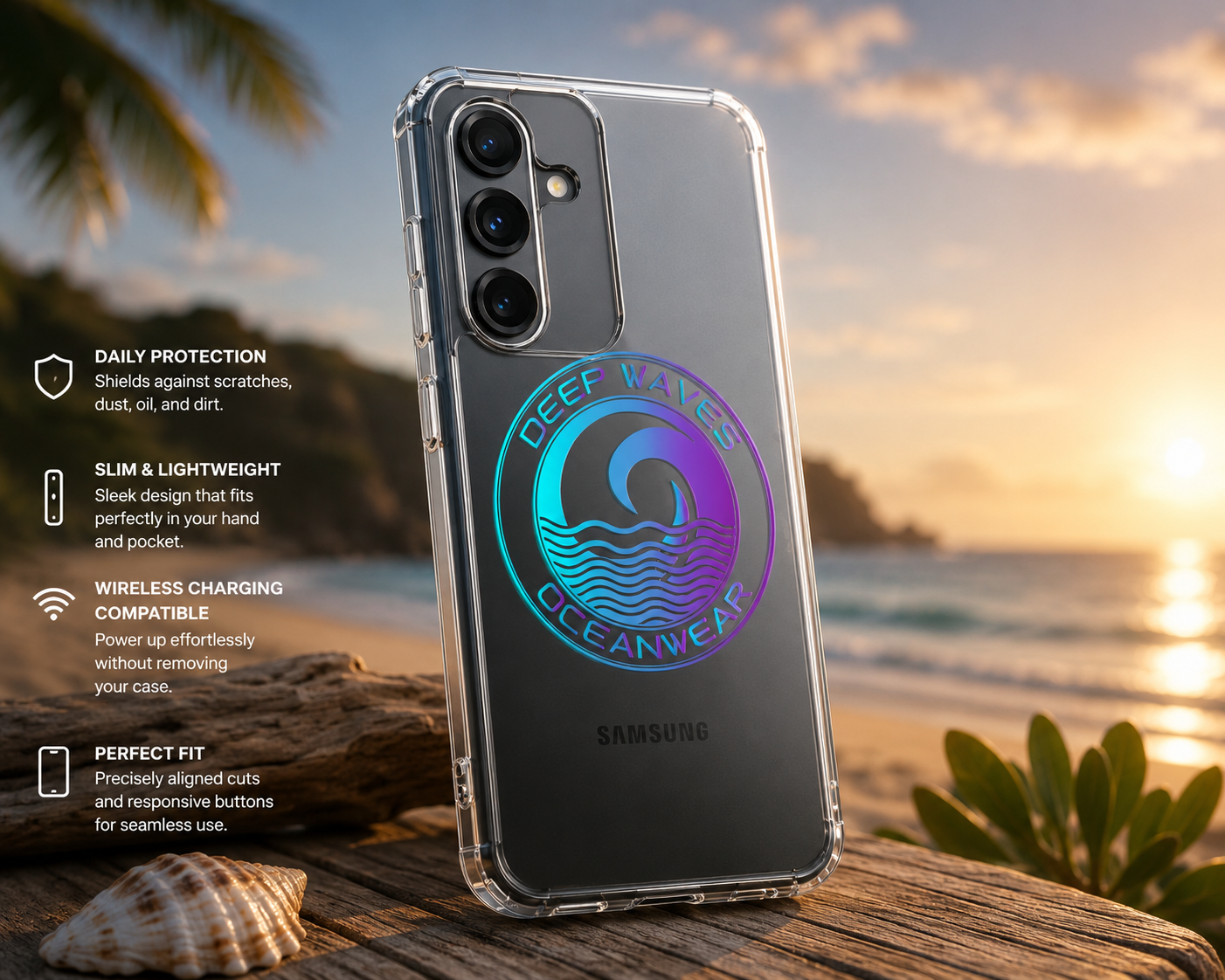 Deep Waves Clear Samsung Phone Case | Protective Ocean Wave Design