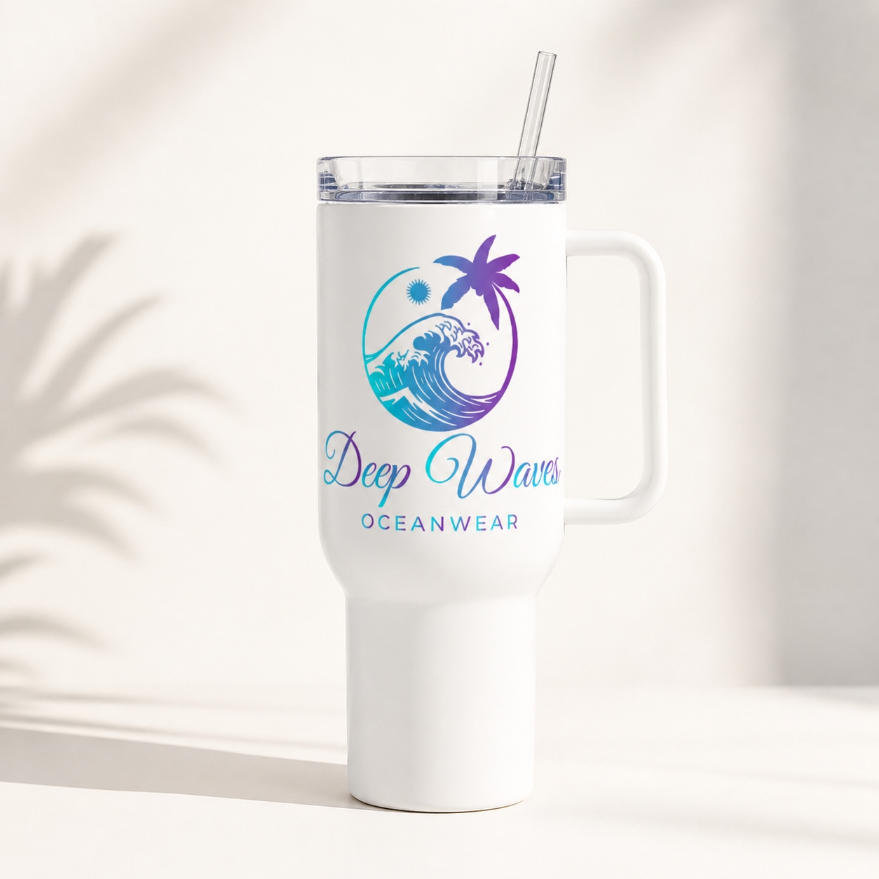 Deep Waves Travel Mug with Handle | Insulated Stainless Steel Tumbler for Coffee, Hydration & On-the-Go Lifestyle