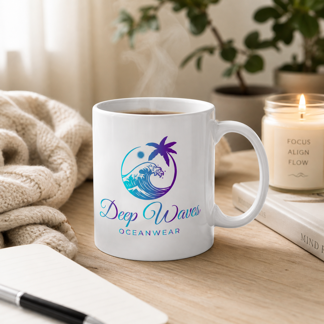 Deep Waves Glossy White Mug | Premium Ceramic Coffee Cup for Daily Rituals, Mindfulness & Cozy Moments