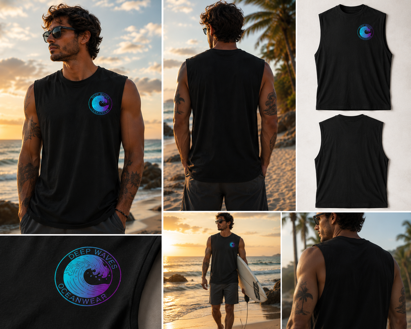 Deep Waves Muscle Tank | Ocean Energy Sleeveless Shirt for Gym, Beach & Streetwear