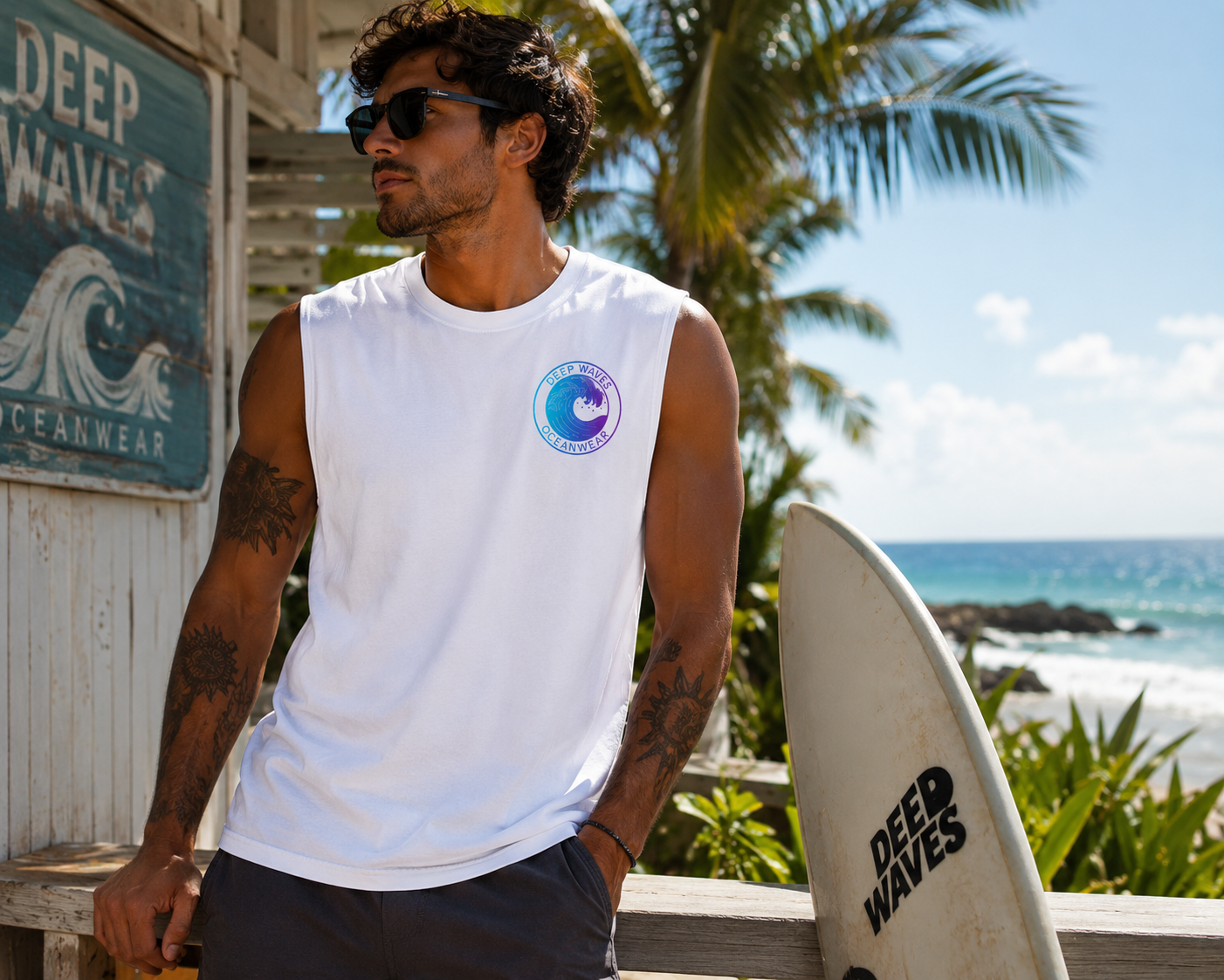 Deep Waves Muscle Tank | Ocean Energy Sleeveless Shirt for Gym, Beach & Streetwear