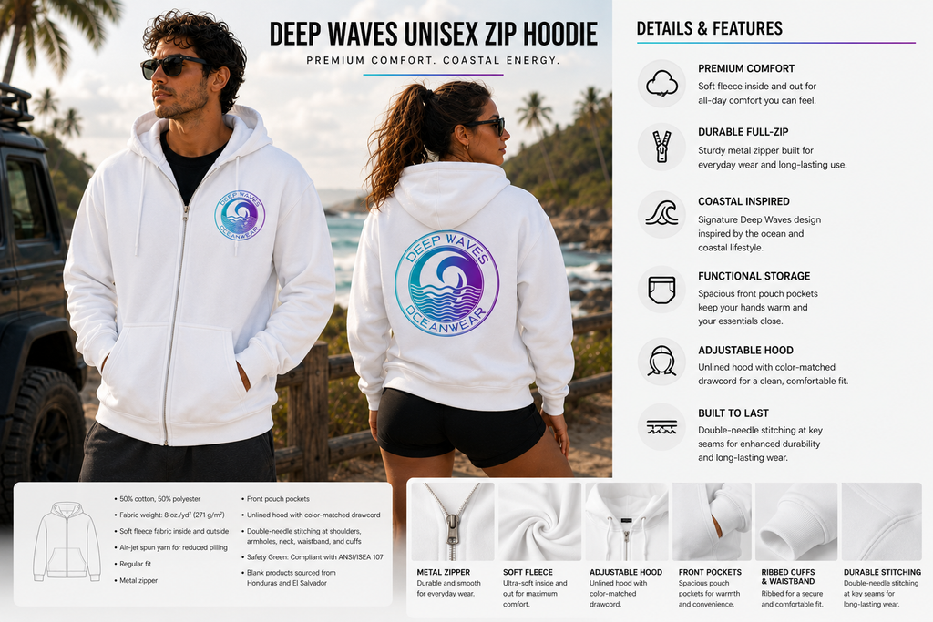 Deep Waves Unisex Zip Hoodie