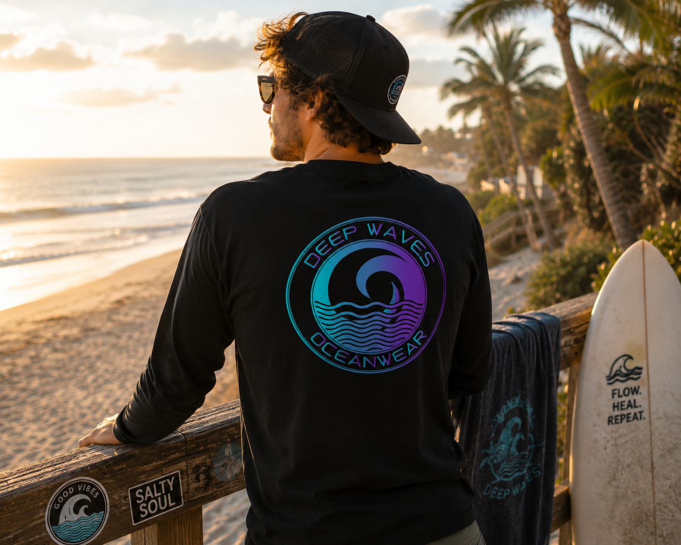 Deep Waves Long Sleeve Shirt (Unisex)  | Ocean Energy & Coastal Vibes