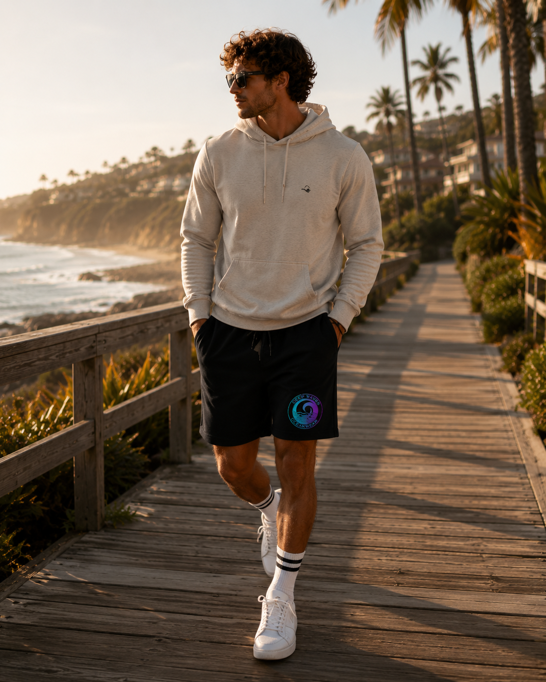 Deep Waves Men’s Fleece Shorts | Soft Comfort Lounge & Casual Drawstring Shorts