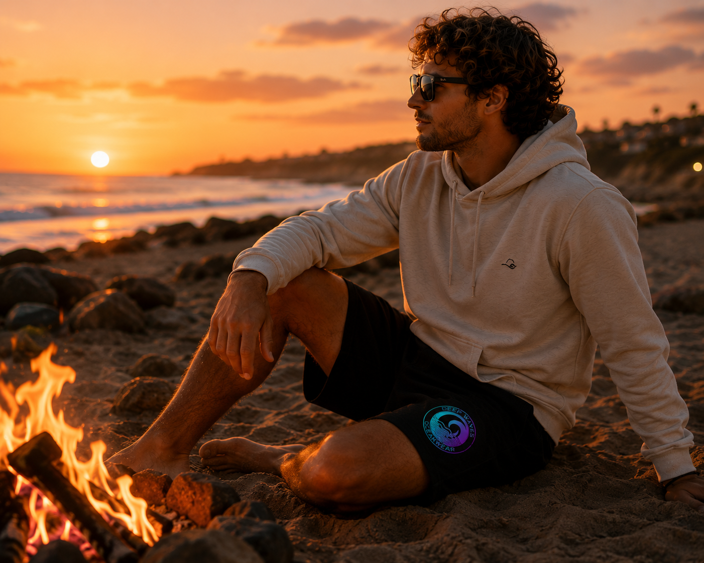 Deep Waves Men’s Fleece Shorts | Soft Comfort Lounge & Casual Drawstring Shorts