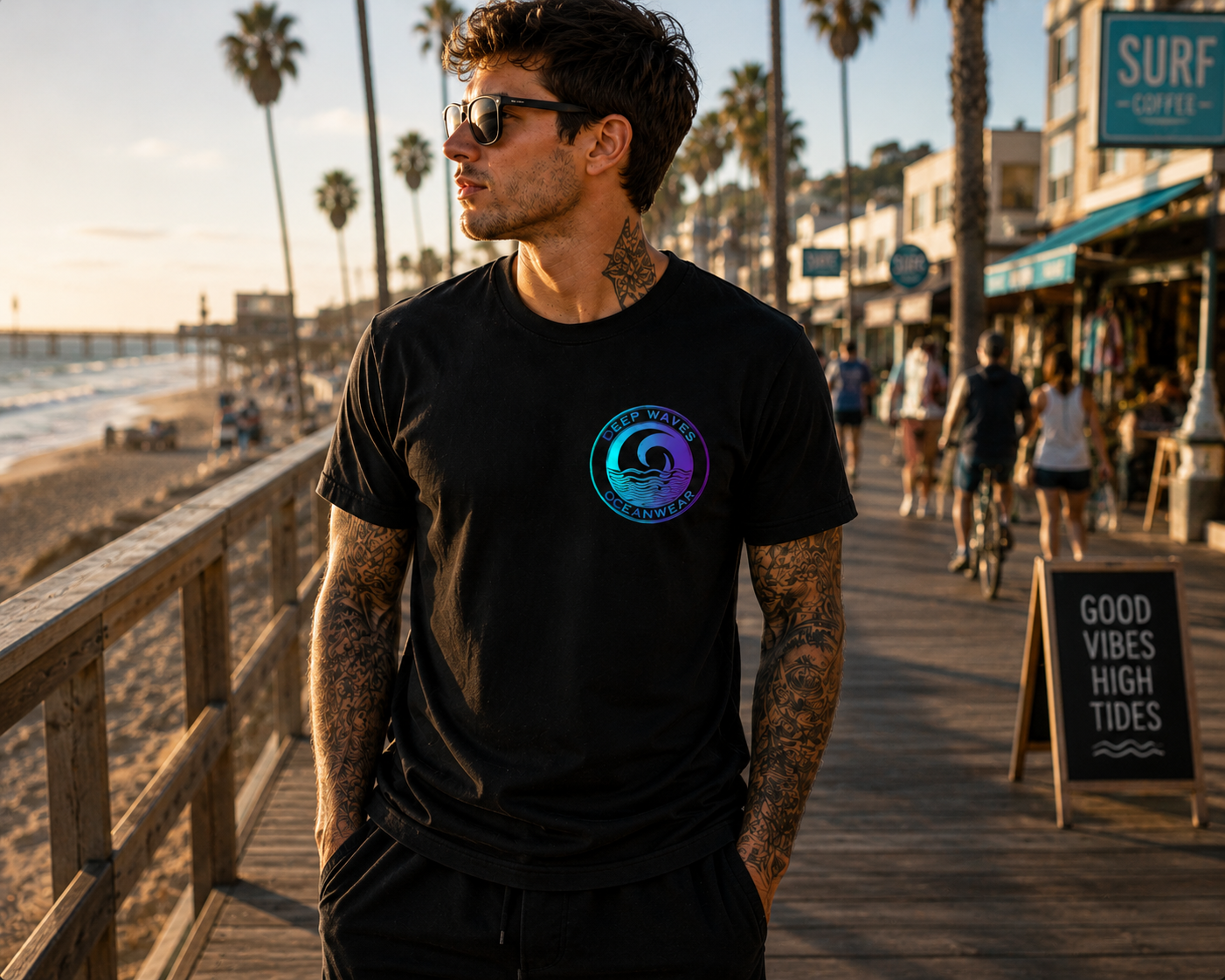Deep Waves Men’s “Flow. Heal. Repeat.” T-Shirt | Ocean Energy & Mindfulness Graphic Tee
