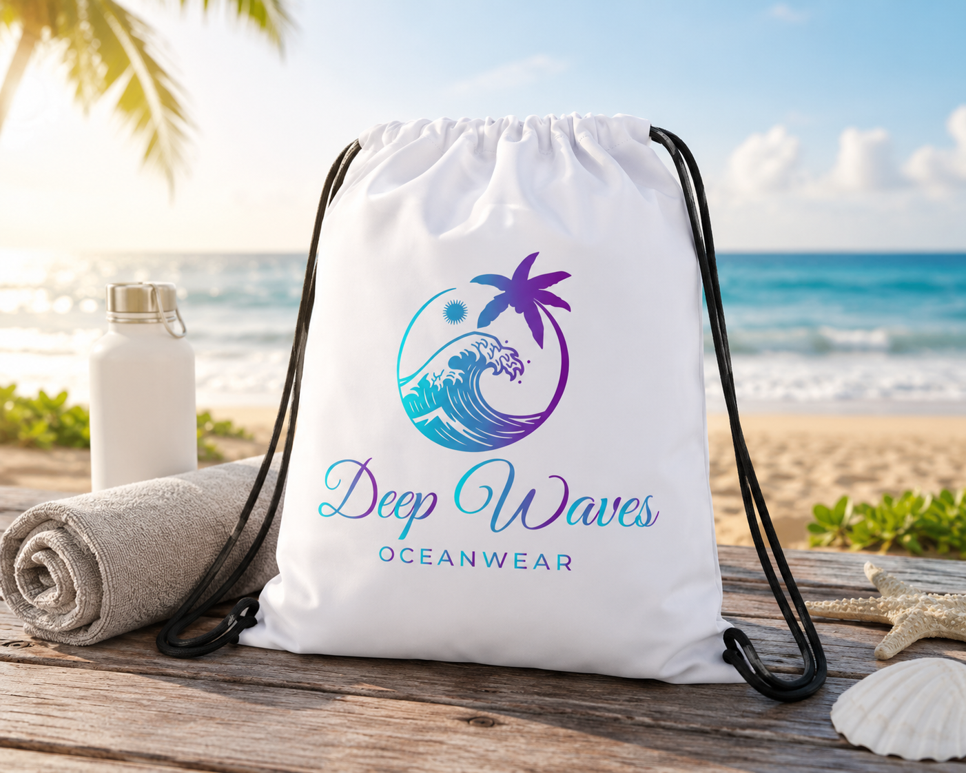 Deep Waves Oceanwear Drawstring Bag – Lightweight Beach, Gym & Everyday Backpack