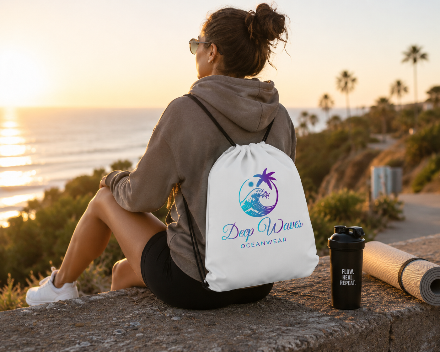Deep Waves Oceanwear Drawstring Bag – Lightweight Beach, Gym & Everyday Backpack