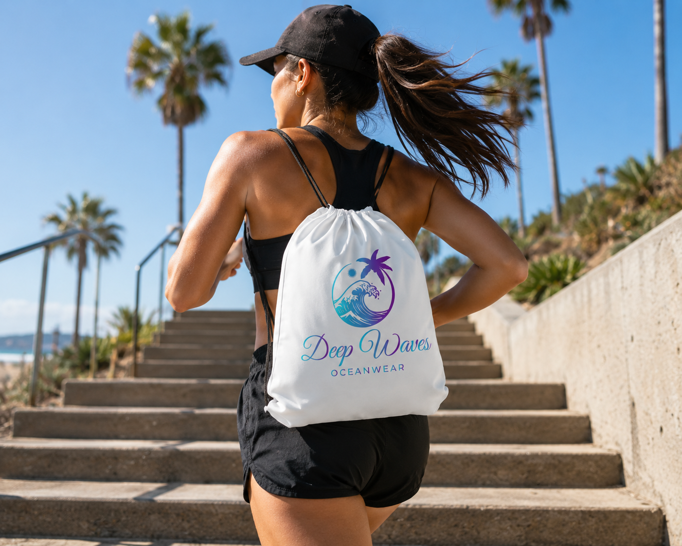 Deep Waves Oceanwear Drawstring Bag – Lightweight Beach, Gym & Everyday Backpack