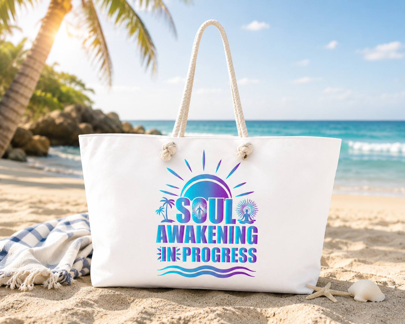 Soul Awakening In Progress Oversized Weekender Tote – Luxury Coastal Travel & Beach Bag
