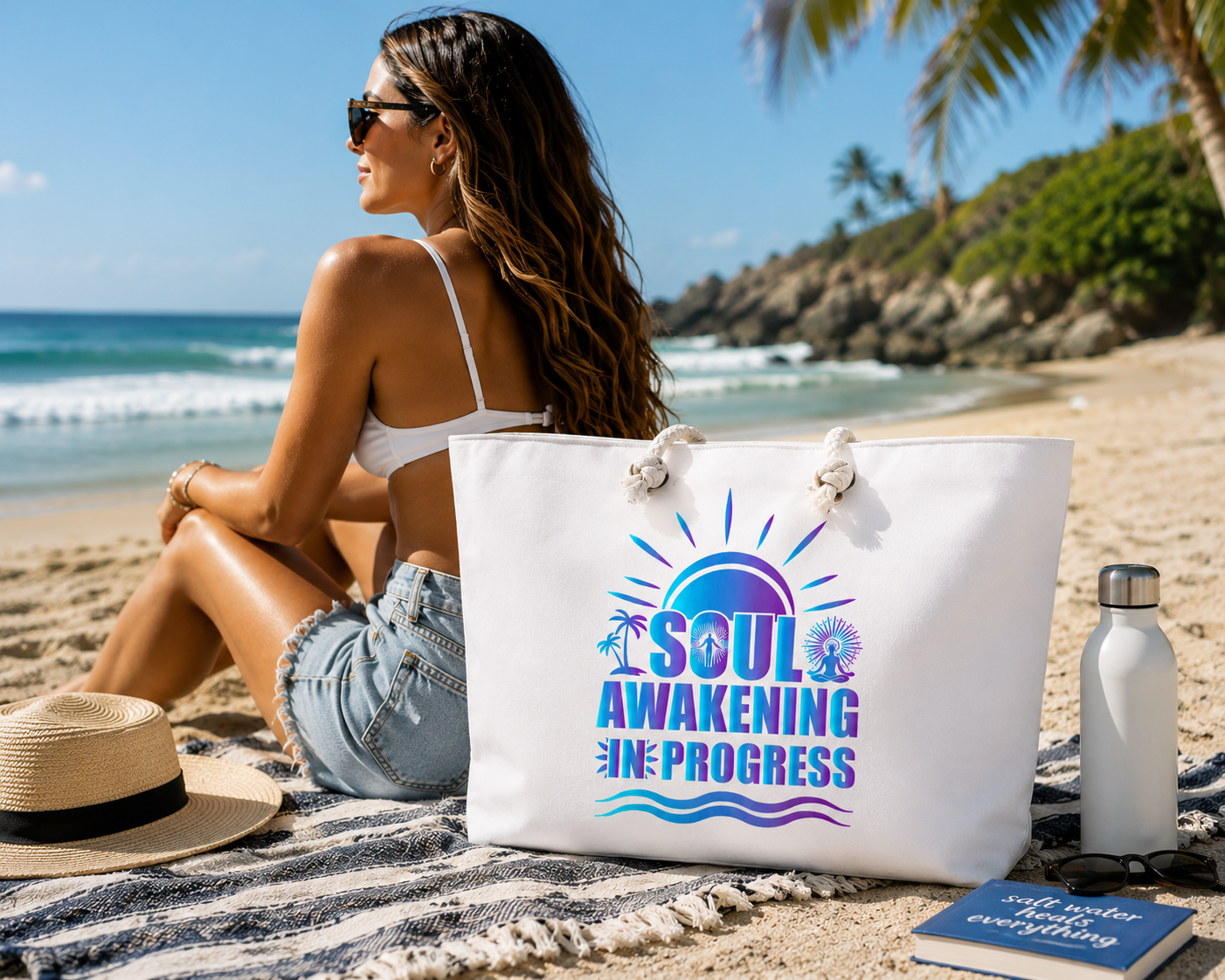 Soul Awakening In Progress Oversized Weekender Tote – Luxury Coastal Travel & Beach Bag