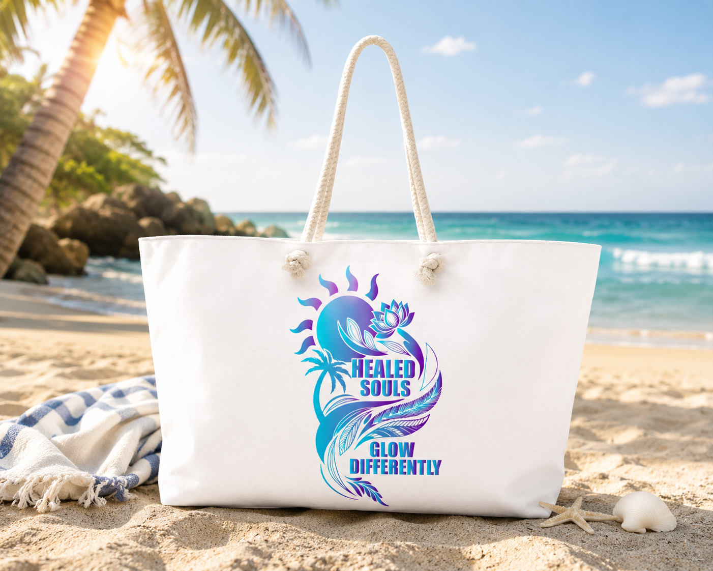 Healed Souls Glow Differently Oversized Weekender Tote – Spiritual Beach & Travel Bag