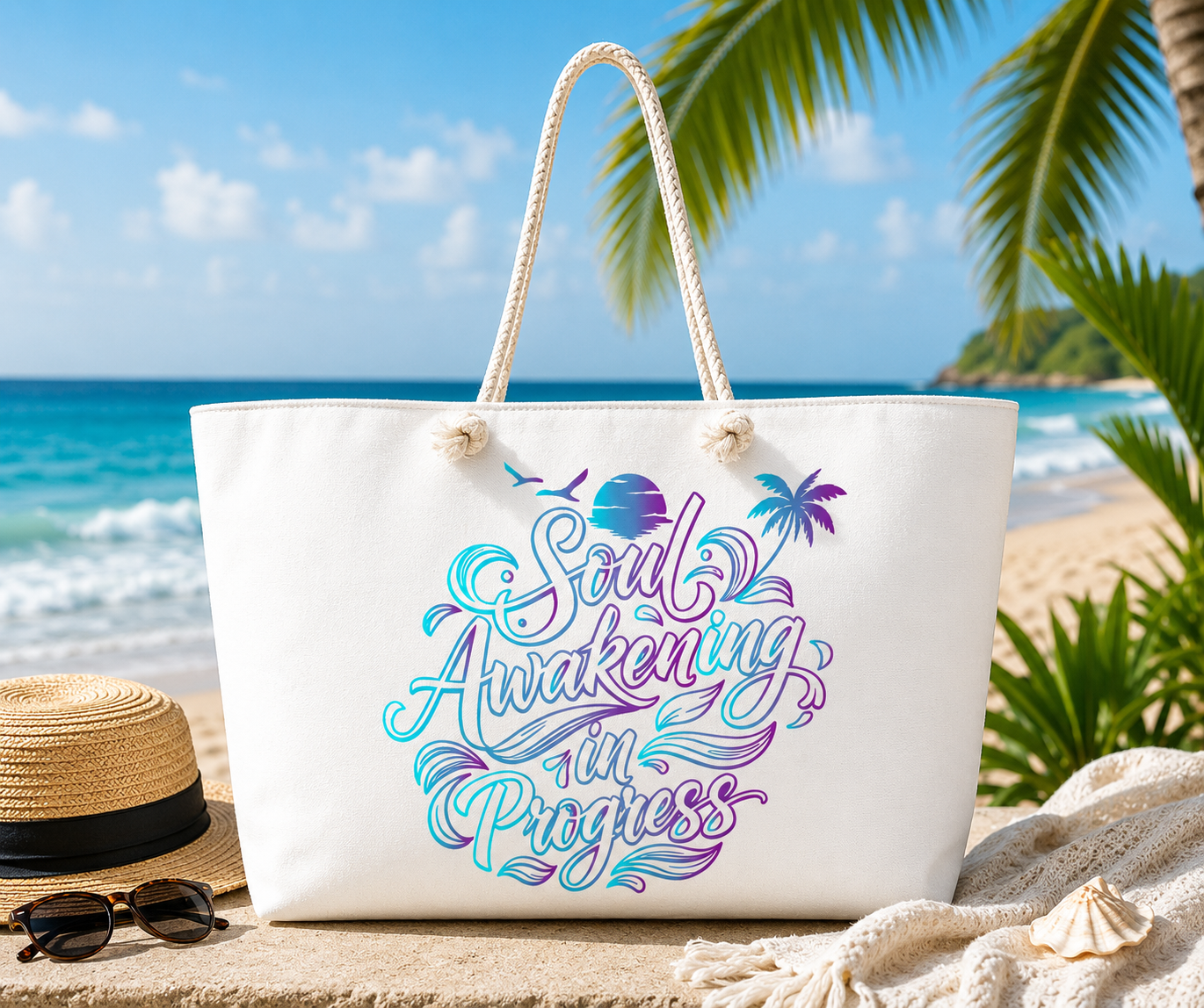 Soul Awakening in Progress Oversized Weekender Tote Bag – Coastal Travel & Beach Carryall