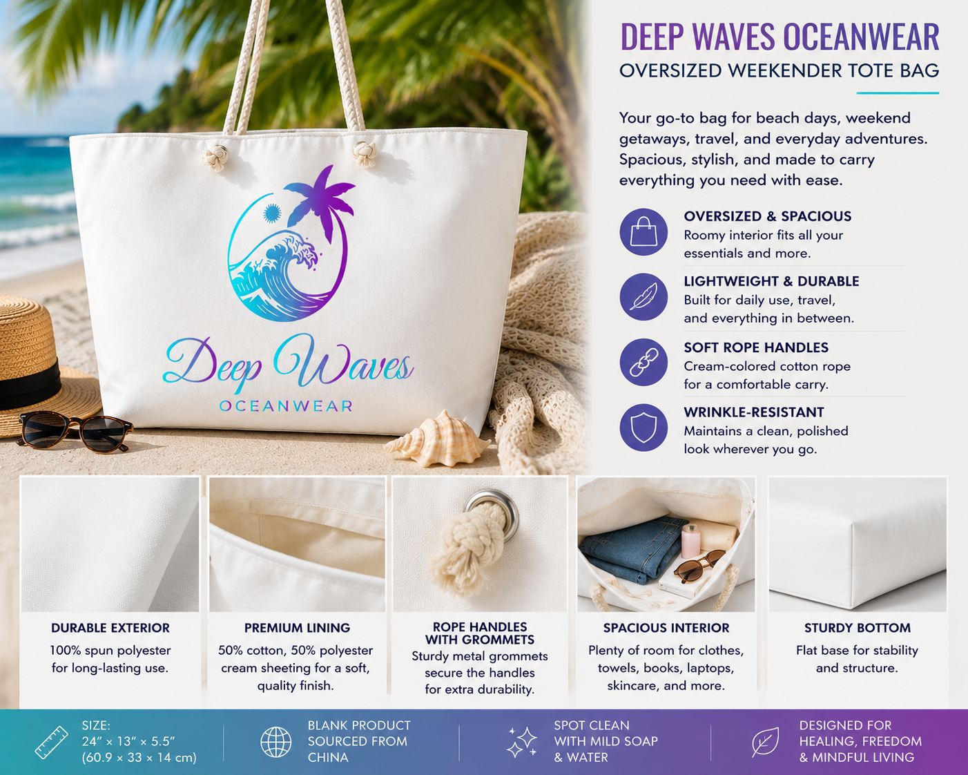 Deep Waves Oceanwear Oversized Weekender Tote Bag
