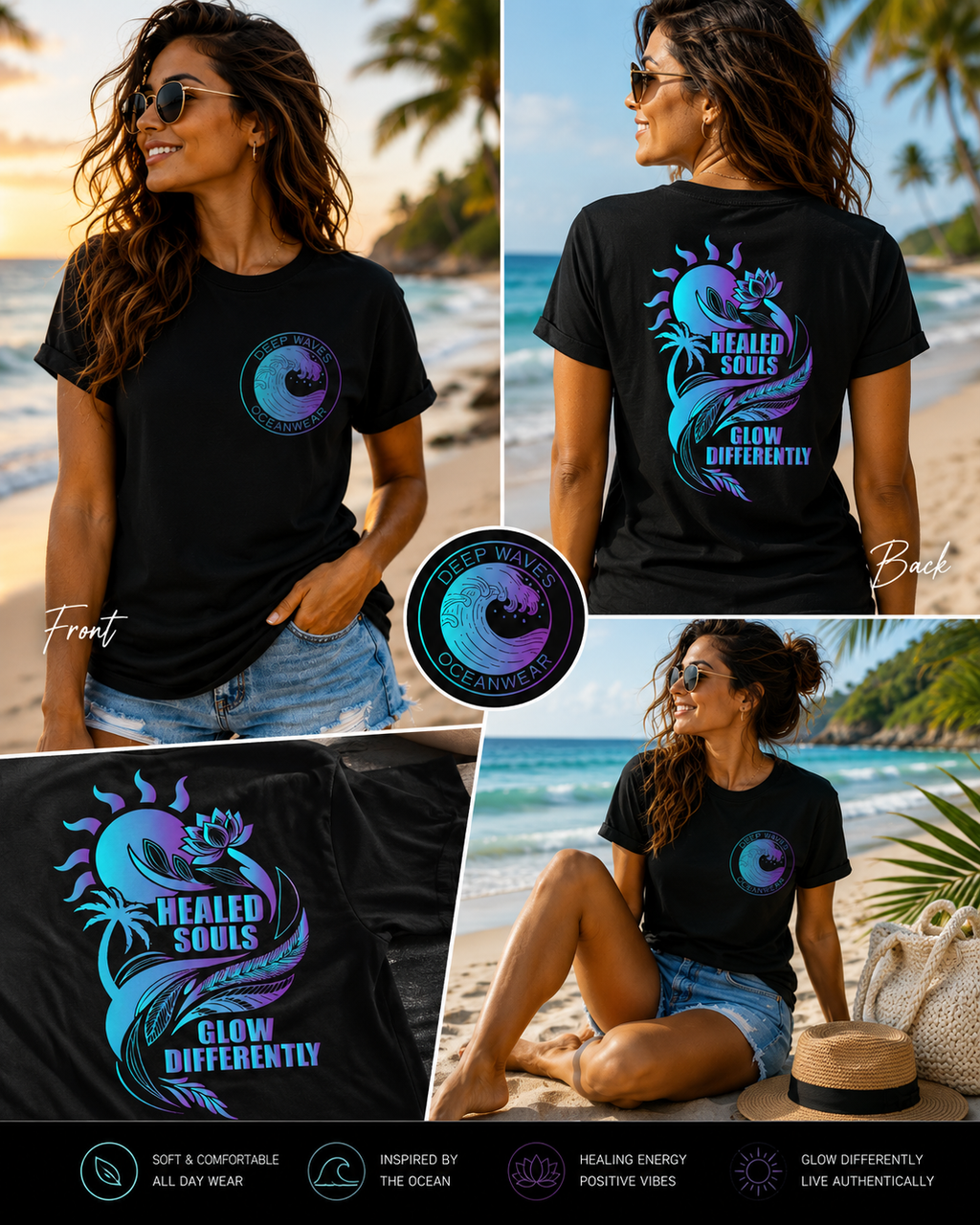 Healed Souls Glow Differently Relaxed Tee — Lotus Black