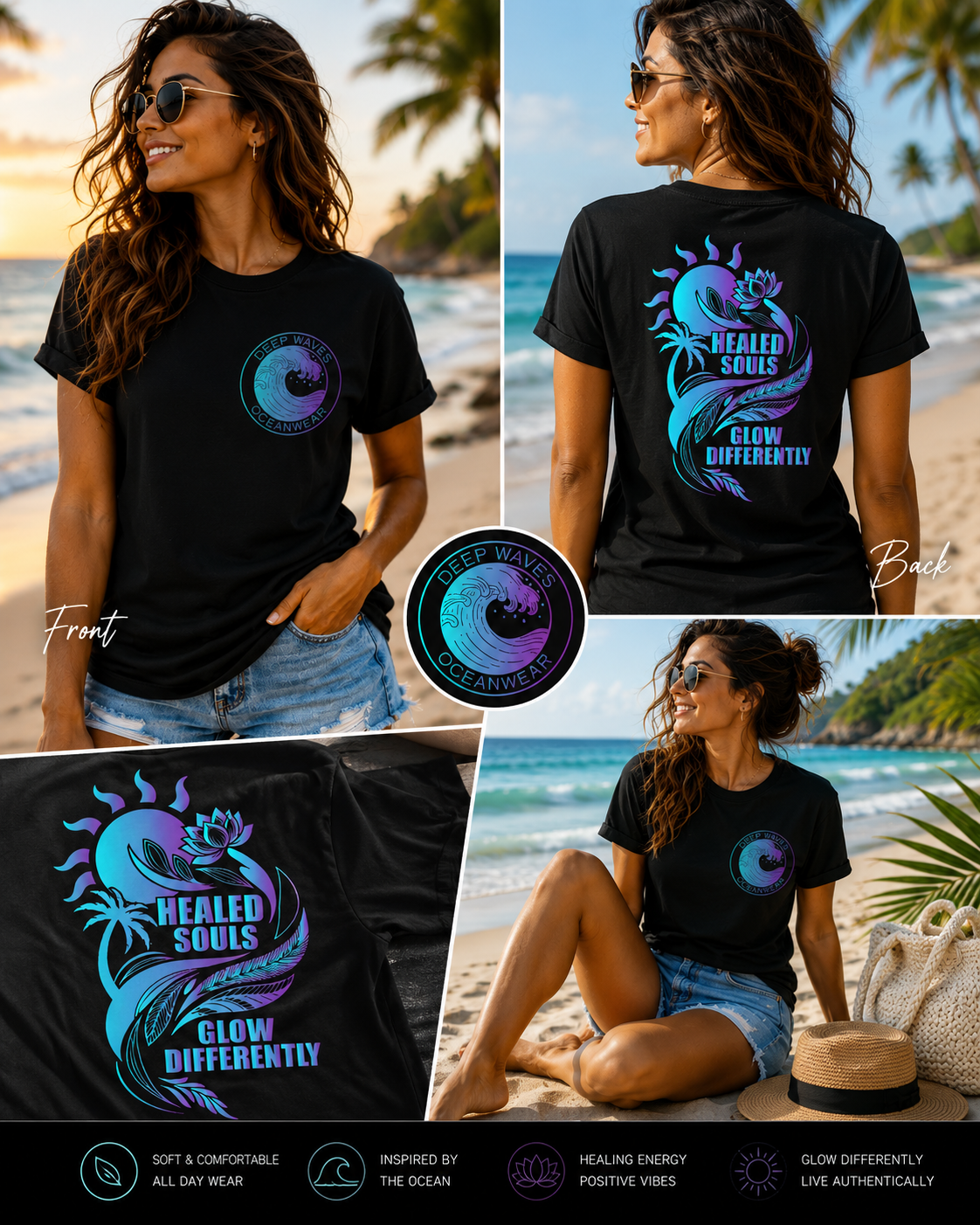 Healed Souls Glow Differently Relaxed Tee — Lotus Black