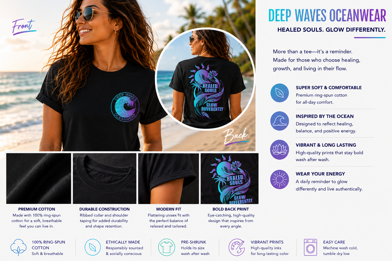 Healed Souls Glow Differently Relaxed Tee — Lotus Black