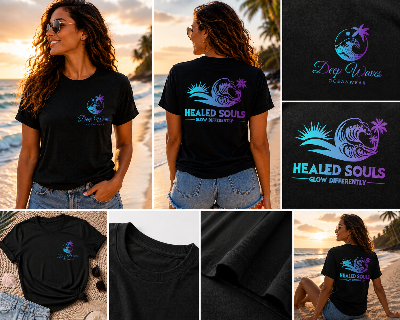 Healed Souls Glow Differently Relaxed Tee — Wave Black